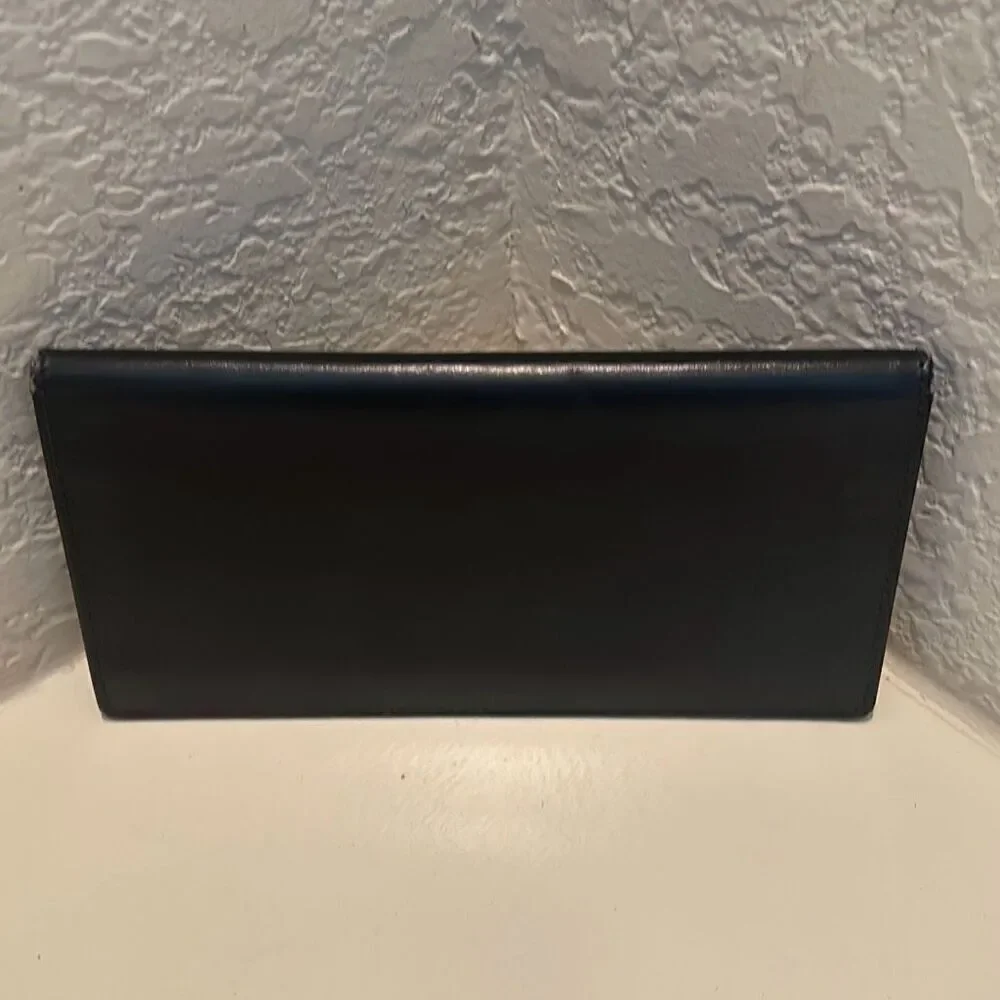 Dunhill Foldover Long Wallet Black Leather Checkbook Cardholder Travel Buisness
